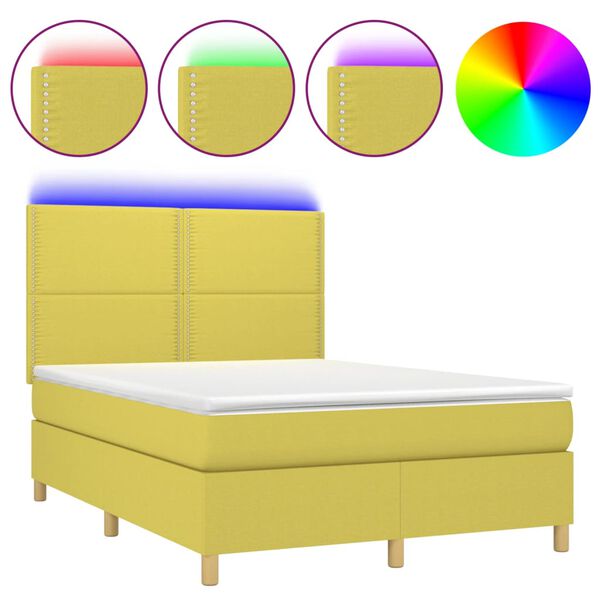 vidaXL Rams&auml;ng med madrass & LED gr&ouml;n 140x190 cm tyg