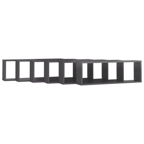 vidaXL V&auml;gghylla kub 6 st gr&aring; h&ouml;gglans 80x15x26,5 cm konstruerat tr&auml;