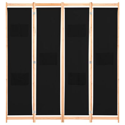vidaXL Rumsavdelare 4 paneler 160x170x4 cm svart tyg