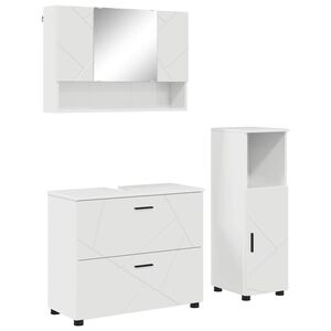 vidaXL Badrumsm&ouml;belset med l&aring;da med hylla 3 pcs H&ouml;gblanka vita