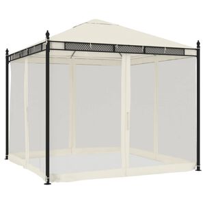 vidaXL Paviljong med n&auml;tv&auml;ggar gr&auml;ddvit 2,93x2,93 m st&aring;l