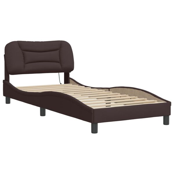 vidaXL Bed Frame with LED without Mattress "Hvar" Dark Brown 80x200 cm Fabric