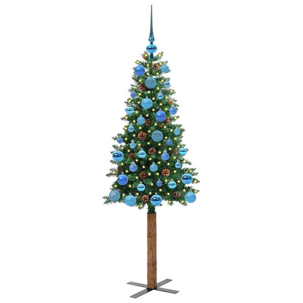 vidaXL Smal julgran med 150 LED-lampor Gr&ouml;n 150 cm PVC och solid furu