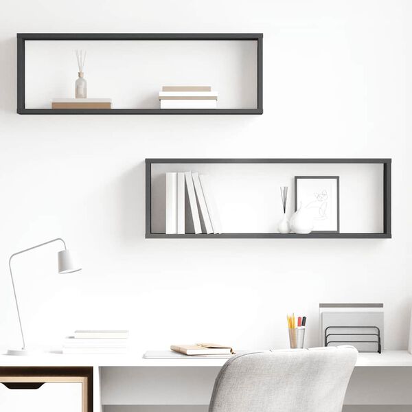 vidaXL V&auml;gghylla kubformad 2 st gr&aring; 80x15x26,5 cm konstruerat tr&auml;