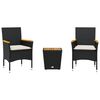 vidaXL Bistrogrupp med dynor 3 delar svart konstrotting och glas