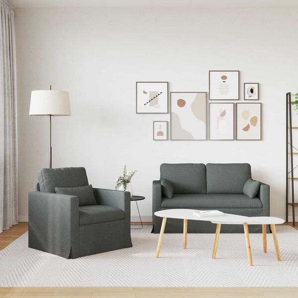 vidaXL Soffset 2 pcs M&ouml;rkgr&aring; 139 x 78 x 80 cm tyg