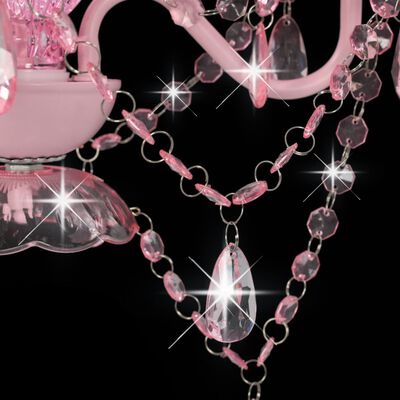 vidaXL Takkrona med pärlor rosa rund 3 x E14