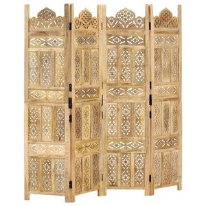 vidaXL Rumsavdelare 4 paneler handsnidad 160x165 cm massivt mangotr&auml;