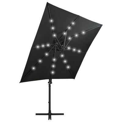 vidaXL Frihängande parasoll med stång och LED svart 250 cm