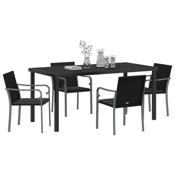 vidaXL Tr&auml;dg&aring;rdsm&ouml;belset 5 pcs Svart Poly rattan