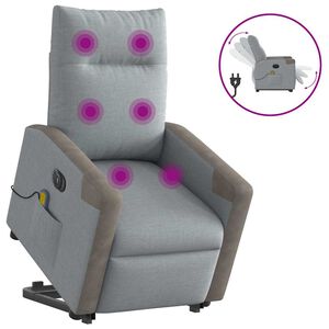 vidaXL Elektrisk massagef&aring;t&ouml;lj med uppresningshj&auml;lp ljusgr&aring; tyg