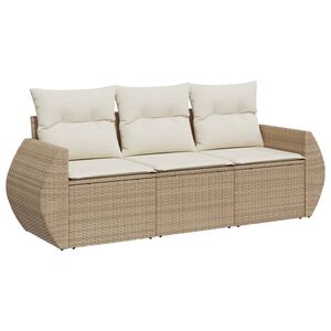 vidaXL Soffgrupp f&ouml;r tr&auml;dg&aring;rden 3 delar med dynor beige konstrotting