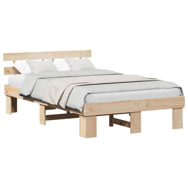 vidaXL Sängram med huvudgavel Naturfärg 135 x 190 cm Massiv furu