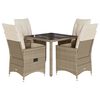 vidaXL Matgrupp f&ouml;r tr&auml;dg&aring;rden med dynor 5 delar beige konstrotting