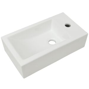 vidaXL Handfat med kranh&aring;l rektangul&auml;r keramisk vit 46x25,5x12 cm