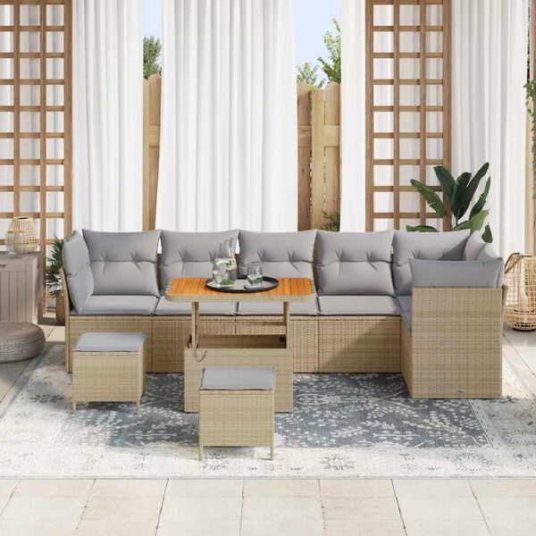 vidaXL Tr&auml;dg&aring;rdsoffset med kudde med lagring 9 pcs beige och ljusgr&aring;