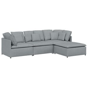 vidaXL Modulsoffa med fotpall och dynor i tyg ljusgr&aring;