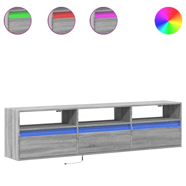vidaXL Väggmonterad tv-bänk LEDs grå sonoma 180x31x45 cm