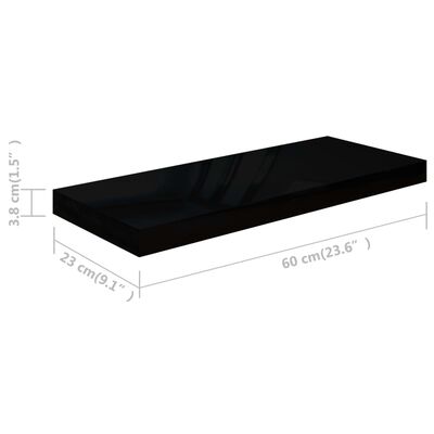 vidaXL Svävande vägghyllor 4 st svart högglans 60x23,5x3,8 cm MDF