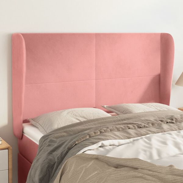vidaXL S&auml;nggavel med kanter rosa 147x23x118/128 cm sammet