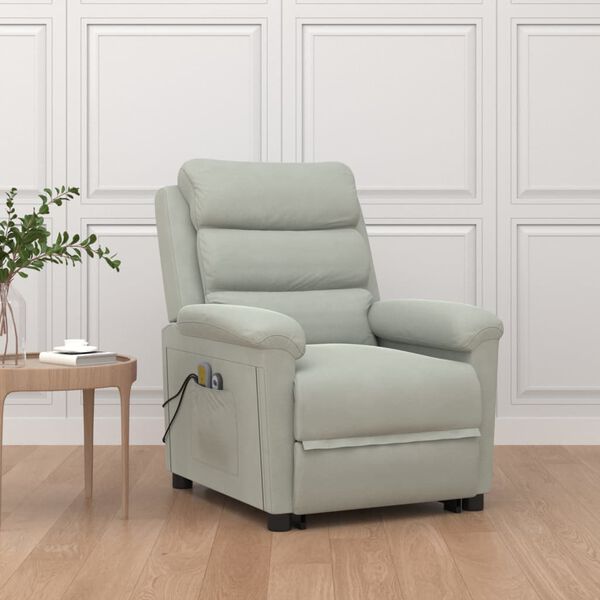 vidaXL Massagefåtölj med uppresningshjälp ljusgrå sammet