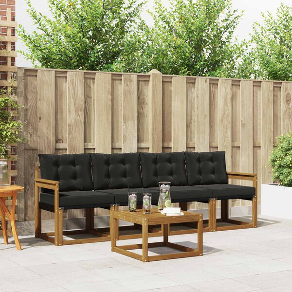vidaXL Utomhussoffset med kudde 5 pcs Naturlig och svart