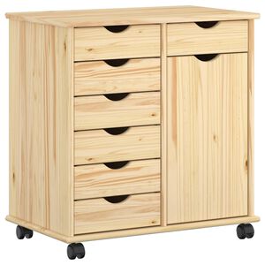 vidaXL Rullande sk&aring;p 63,5 x 39 x 65,5 cm Massiv furu Brun