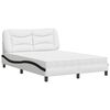 vidaXL Bed with Mattress "Hvar" White and Black 140x200 cm Faux Leather