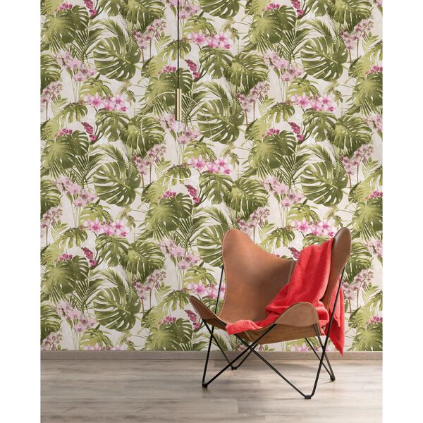 DUTCH WALLCOVERINGS Tapet Paradiso gr&ouml;n och rosa