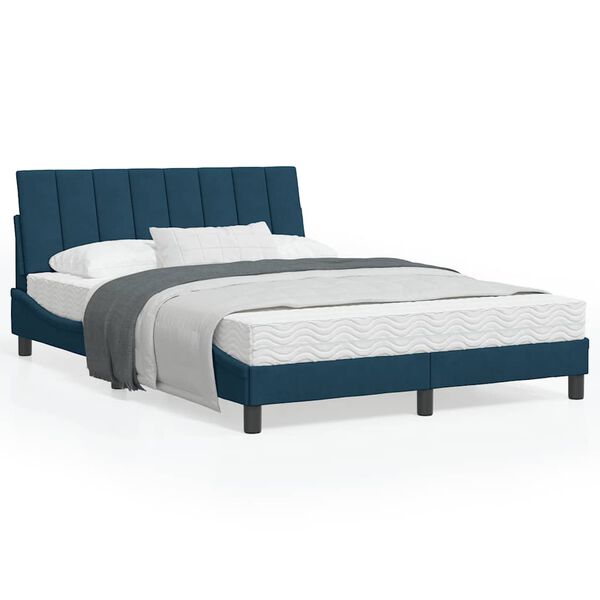 vidaXL Bed with Mattress "Hanko" Blue 120x200 cm Velvet