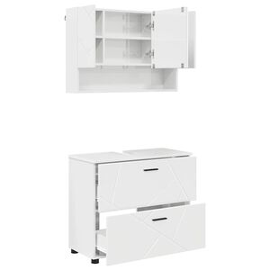 vidaXL Badrumsm&ouml;belset med l&aring;da med hylla 2 pcs H&ouml;gblanka vita