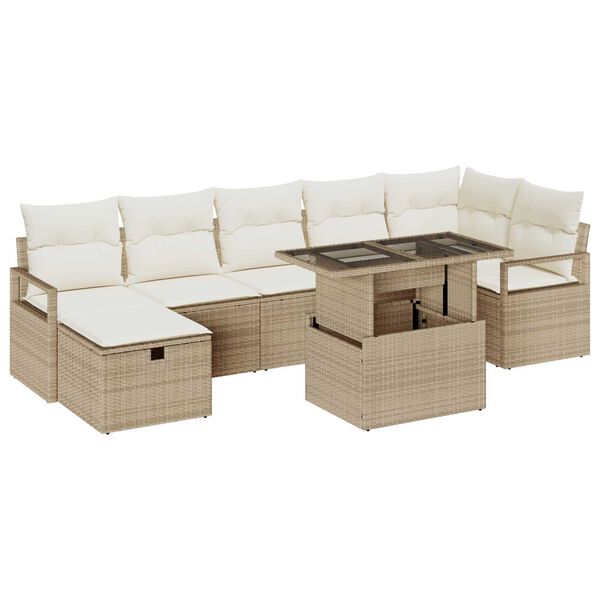 vidaXL Trädgårdsoffset med kudde med lagring 8 pcs Beige Poly rattan