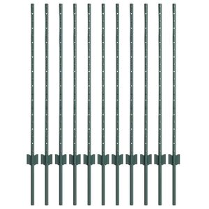 vidaXL Inb&auml;ddad staketpost 11 st Gr&ouml;n 140 cm Pulverlackerat st&aring;l