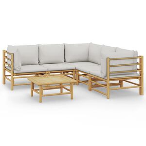 vidaXL Loungegrupp 6 delar ljusgr&aring;a dynor bambu
