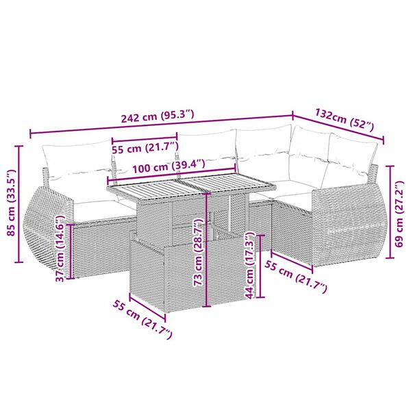 vidaXL Soffgrupp f&ouml;r tr&auml;dg&aring;rden med dynor 6 delar beige konstrotting