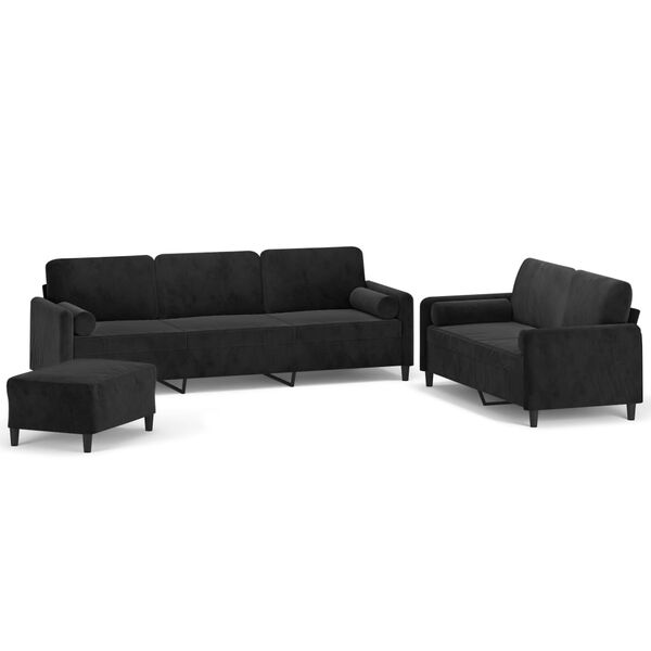 vidaXL Soffgrupp med prydnadskuddar & dynor 3 delar svart sammet