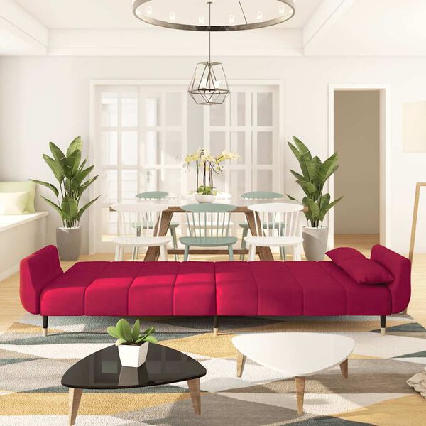 vidaXL B&auml;ddsoffa 2-sits med tv&aring; kuddar vinr&ouml;d sammet