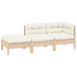vidaXL Loungegrupp med gr&auml;ddvita dynor 3 delar massiv furu