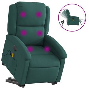 vidaXL Elektrisk massagef&aring;t&ouml;lj med uppresningshj&auml;lp m&ouml;rkgr&ouml;n tyg