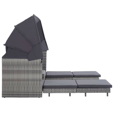 vidaXL Trädgårdssäng 3-sits förlängningsbar med tak konstrotting grå