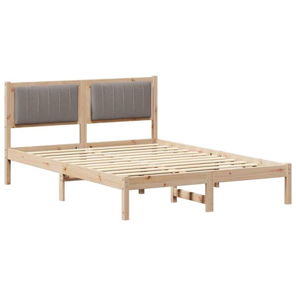 vidaXL S&auml;ngram med Kl&auml;dd Huvudgavel Taupe 140 x 190 cm Massiv furu