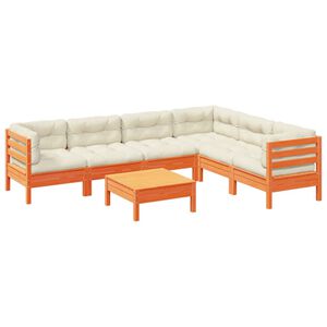 vidaXL Soffgrupp f&ouml;r tr&auml;dg&aring;rden med dynor 7 delar vaxbrun massiv furu