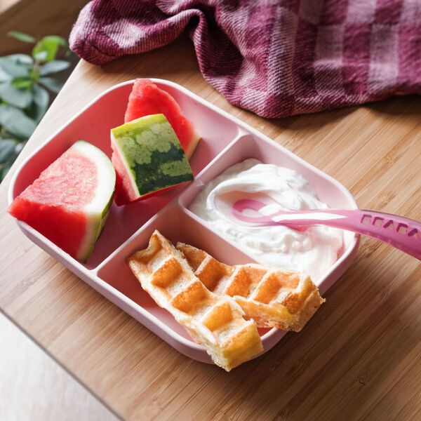 Beaba Barntallrik med fack 2 delar silikon rosa