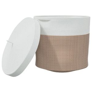 vidaXL F&ouml;rvaringskorg med lock brun och vit &Oslash;40x35 cm bomull