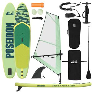 vidaXL Uppbl&aring;sbar SUP-br&auml;da med segel POSEIDON 330 x 76 x 15 cm Gr&ouml;n