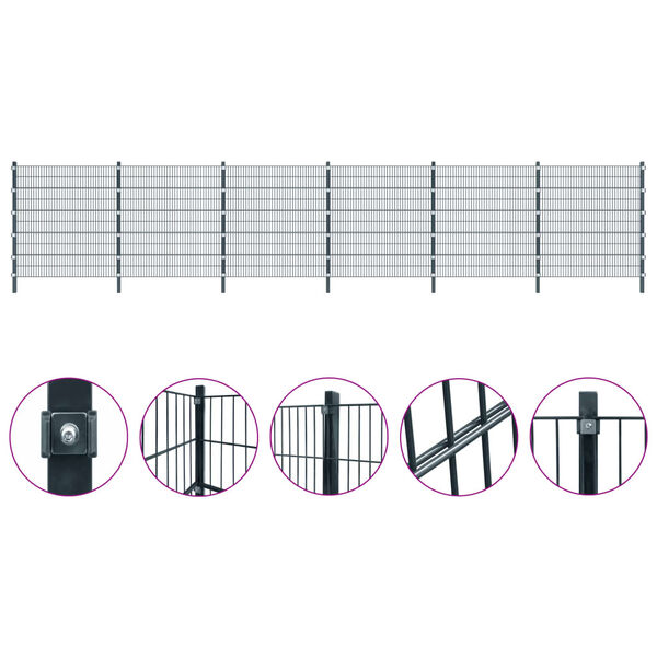 vidaXL Staketpaneler 2 st j&auml;rn 6x2 m 12m(total l&auml;ngd) antracit gr&aring;