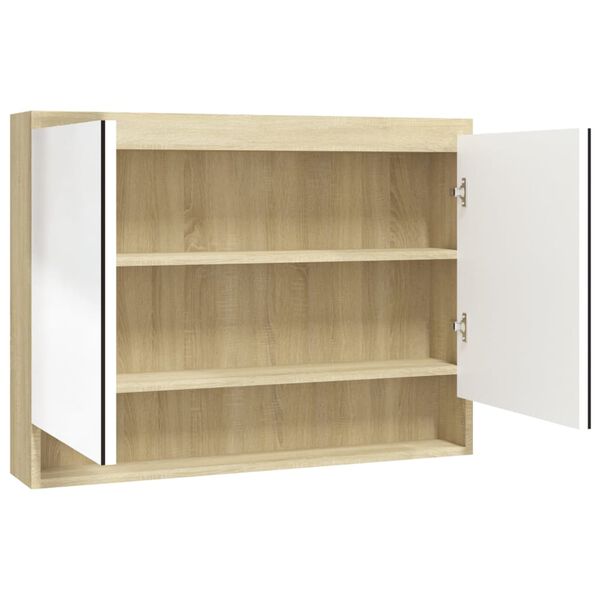 vidaXL Spegelskåp för badrum vit och ek 80x15x60 cm MDF
