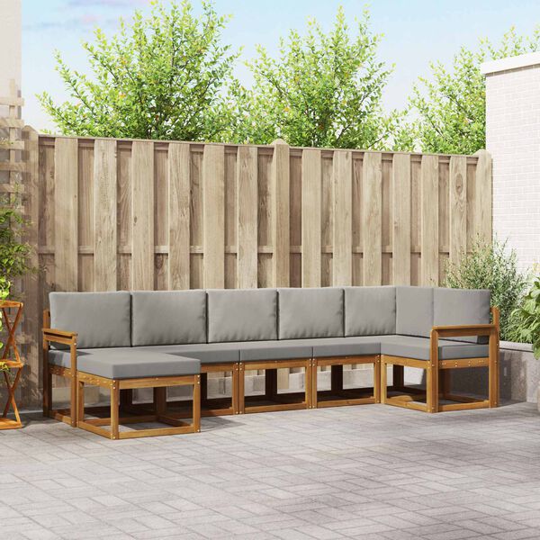 vidaXL Utomhussoffset med kudde 7 pcs Naturlig och Ljus Gr&aring;