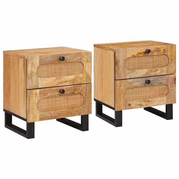 vidaXL Nattduksbord 2 pcs Naturf&auml;rg 40 x 33 x 46 cm Massivt mangotr&auml;
