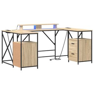 vidaXL Skrivbord Sonoma-ek Konstruerat tr&auml; 182 x 101 x 87,5 cm